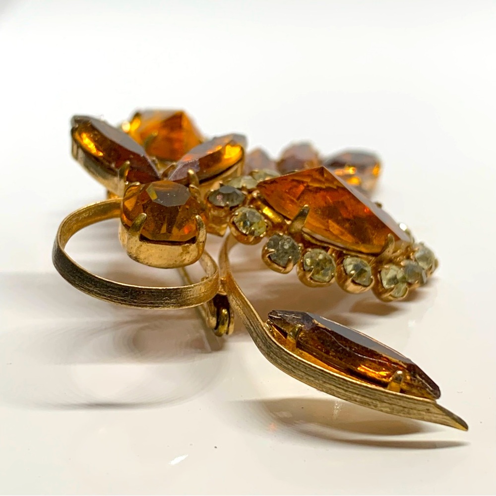 Vintage Unsigned German Reverse Setting Amber Rhi… - image 2